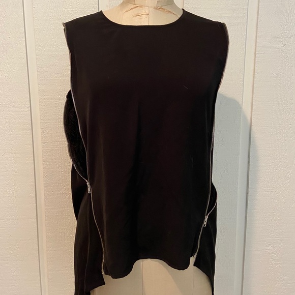 AllSaints Silk Zipper Arm Lace Black Tank Top - Picture 2 of 5
